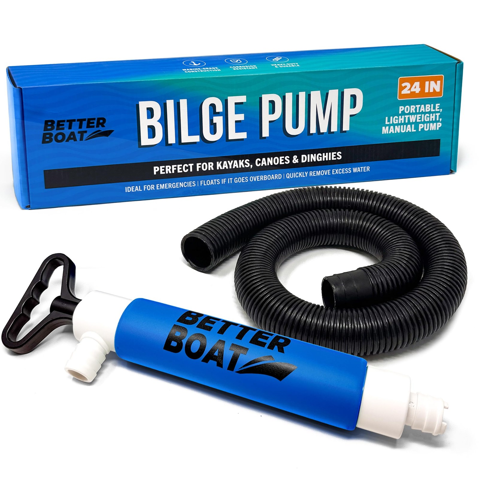Manual Bilge Pump for Kayak Canoe Dinghy, Handheld Siphon Bailer with 24 Blue
