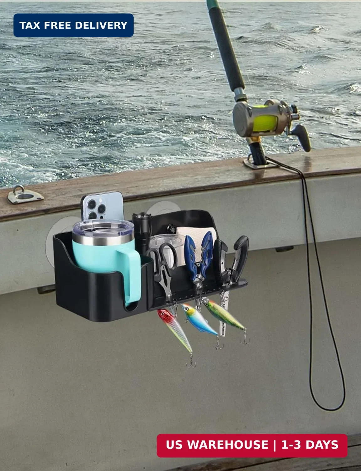 KEMIMOTO Boat Cup Holder, Caddy Organizer Installed With Screws/Suction Cups on