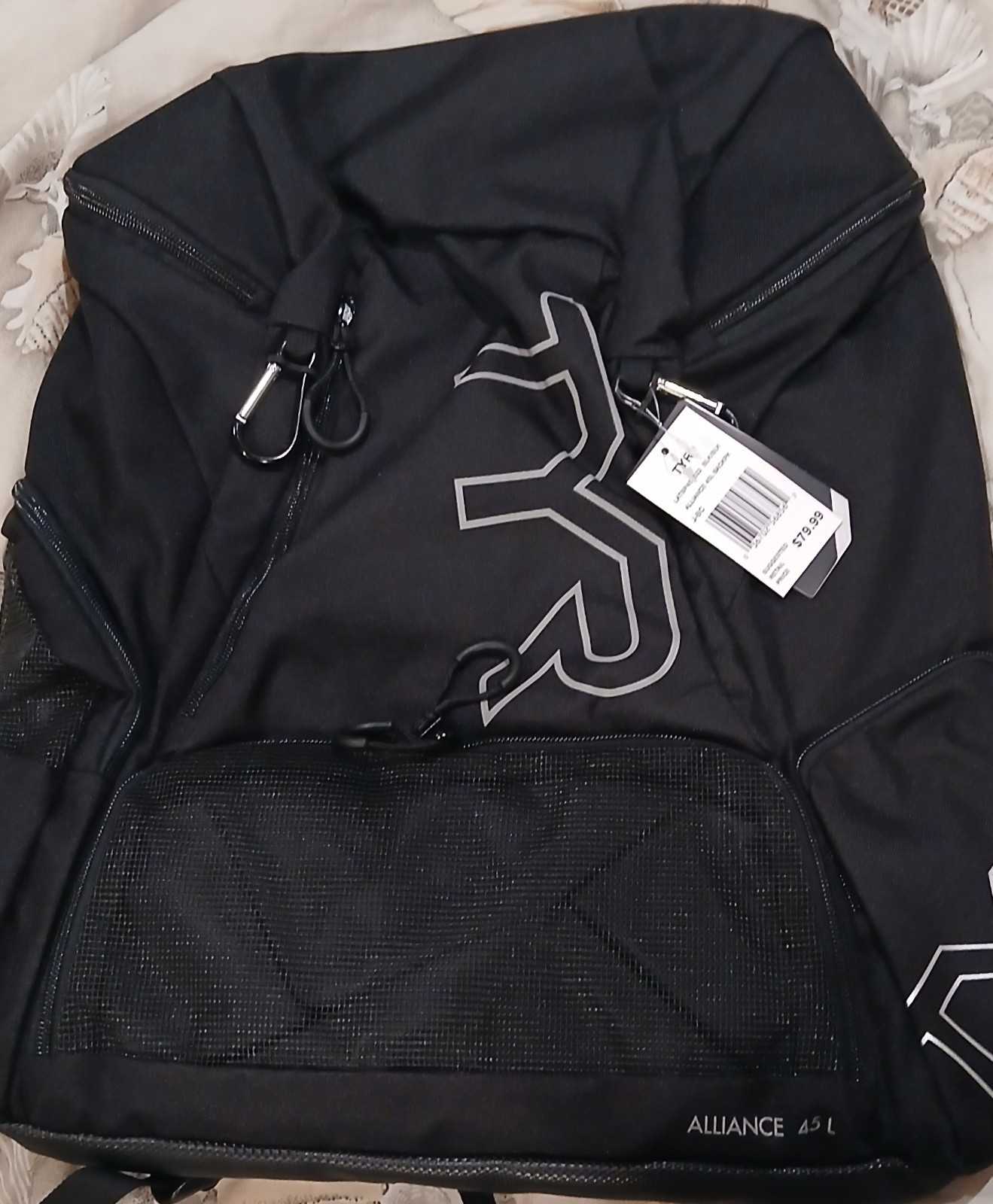 TYR Alliance 45L Backpack Gear Bag Black with Mesh Front Pocket