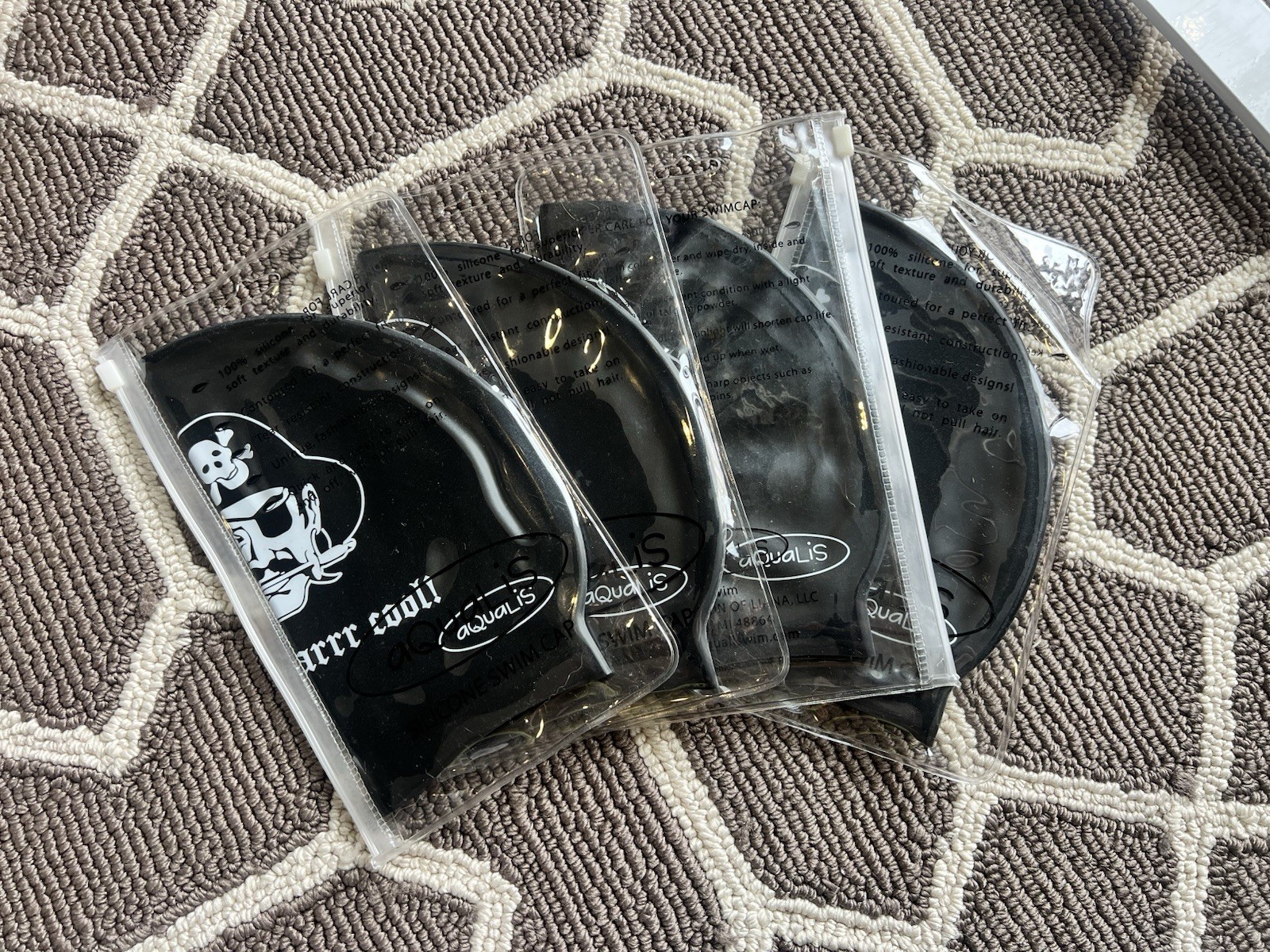 Aqualis Swim Cap | Black “Pirates Arrr Cool!” | 100% Silicone
