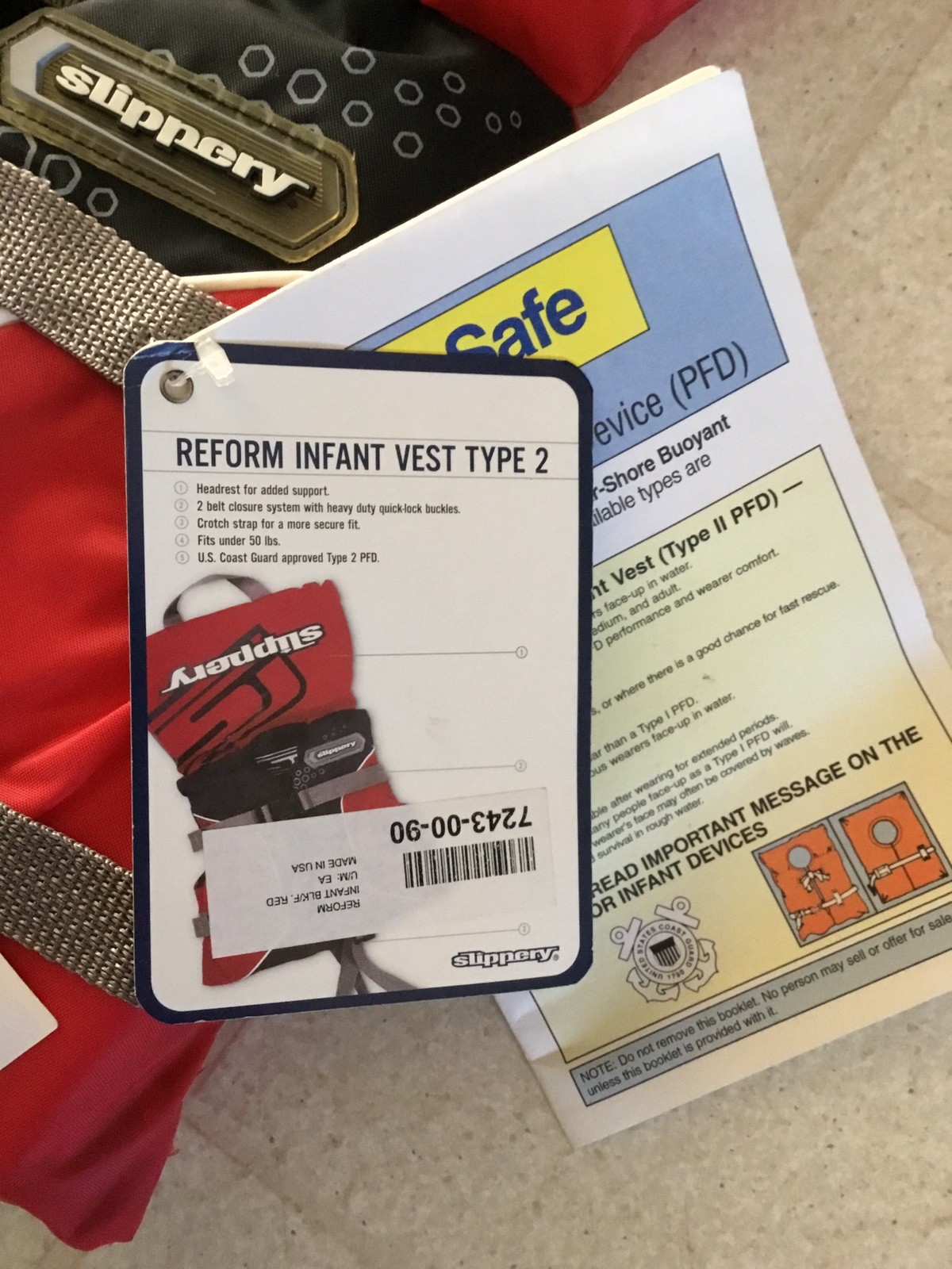 Slippery Reform Infant Life Vest Type 2 Red/Black 7243-00-90 NWT
