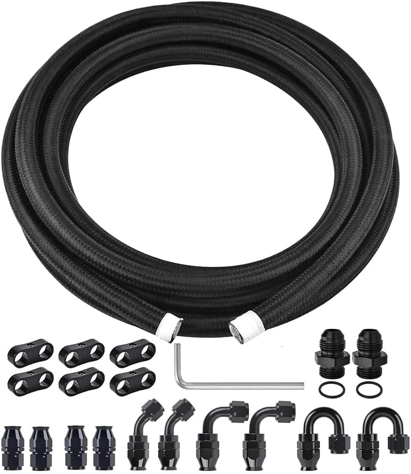 6AN PTFE Fuel Line Kit, AN6 E85 Nylon Braided Fuel Hose kit 20FT Black
