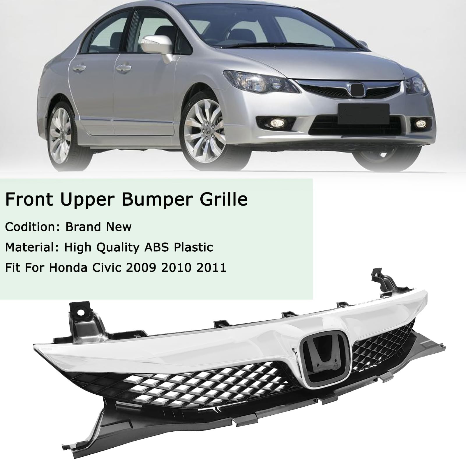 Front Bumper Grille For Honda Civic 4 Door Sedan Black With Chrome Trim Grill…