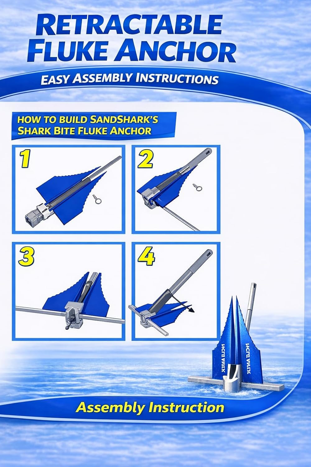 Sandshark Premium Fluke Anchor-Retractable Shaft Easy Storage-Aluminum Pontoon B