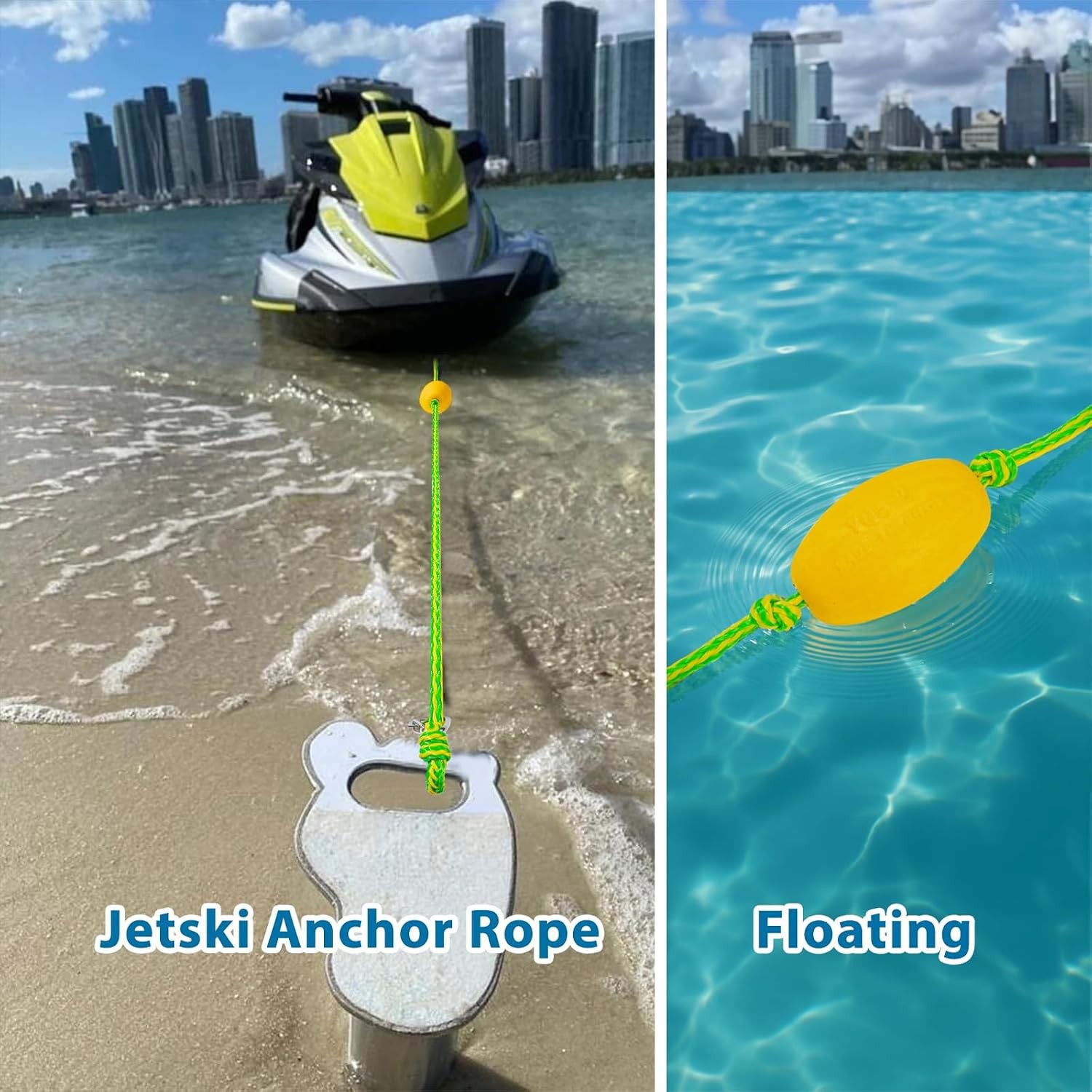 20FT Floating Kayak Tow Rope Quick Connect Clips Jet Ski Water Sport Accessory