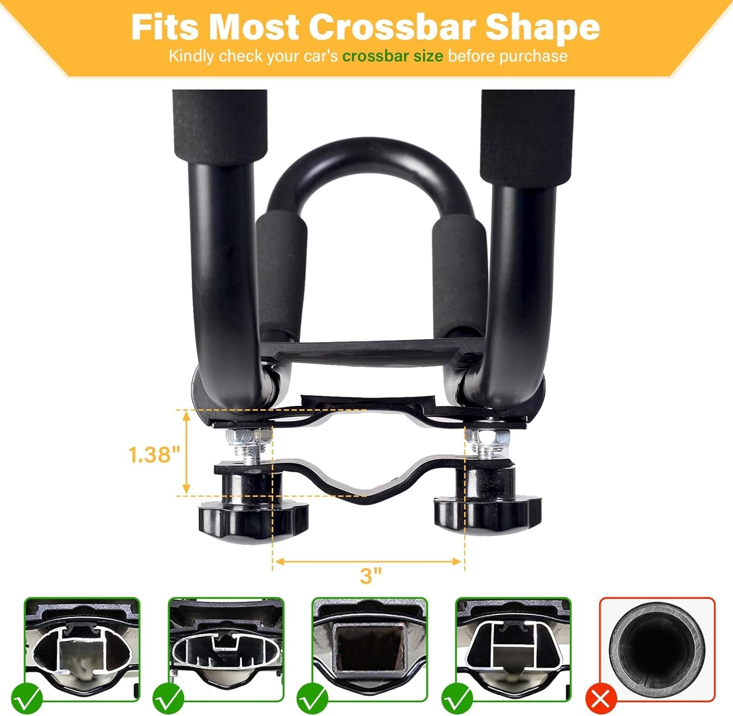 Universal Kayak J-Bar Roof Rack – Supports 150lbs, Includes Tie-Down Straps