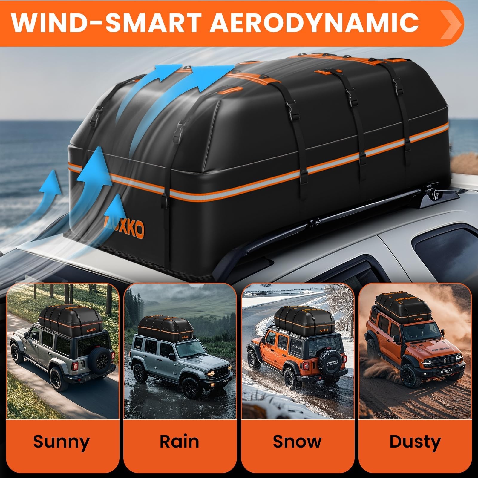AUXKO 22 Cubic Ft Waterproof Rooftop Cargo Carrier Bag for All Vehicles with/…