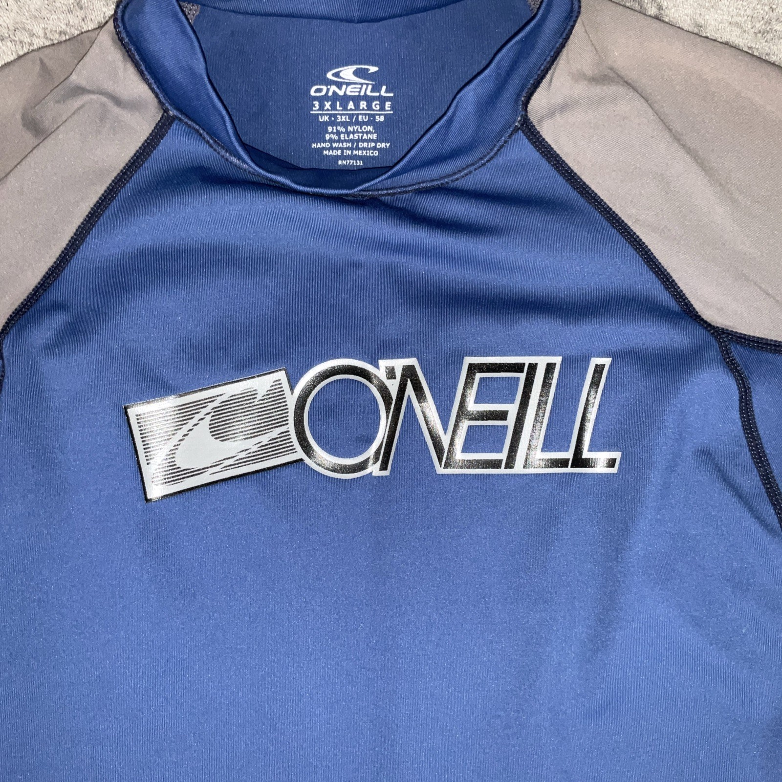 O’Neill Rash Guard Shirt Mens 3XL Blue Gray Performance Fit Short Sleeve Swim