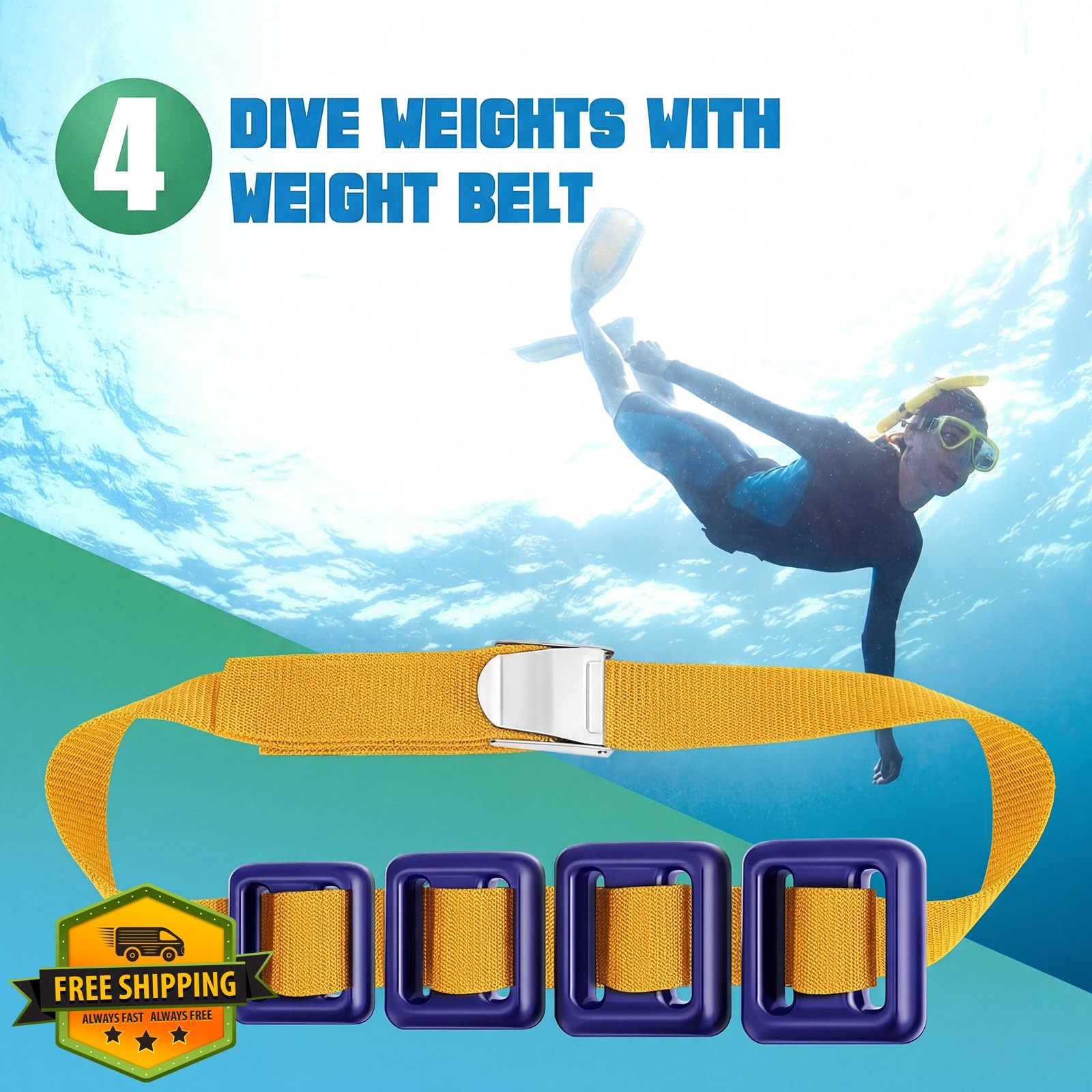 Tellegloww Dive Weights Belt 11.0 Pounds Yellow