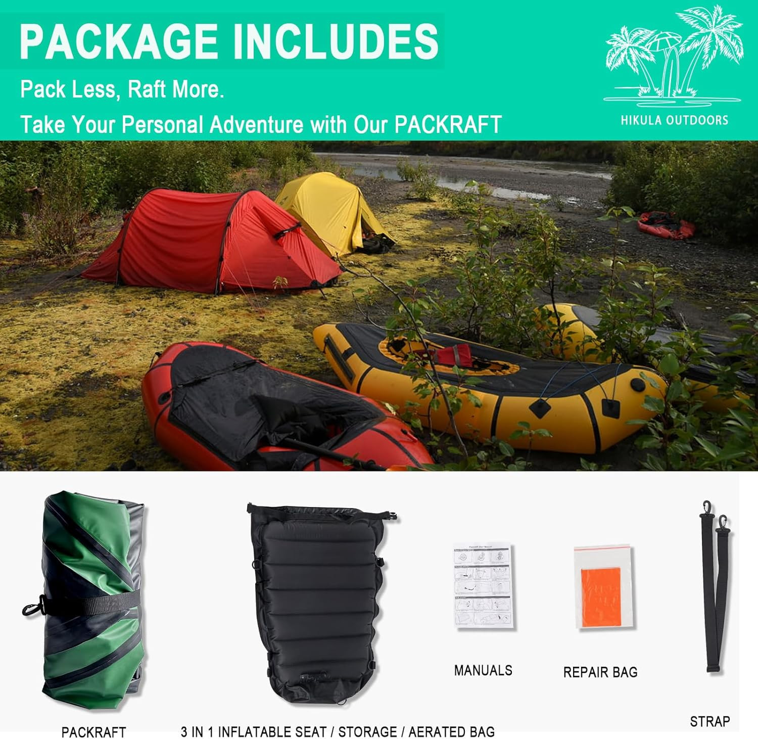 Lightweight TPU Inflatable Packraft – 1 Person Kayak for Adventure & Fishing