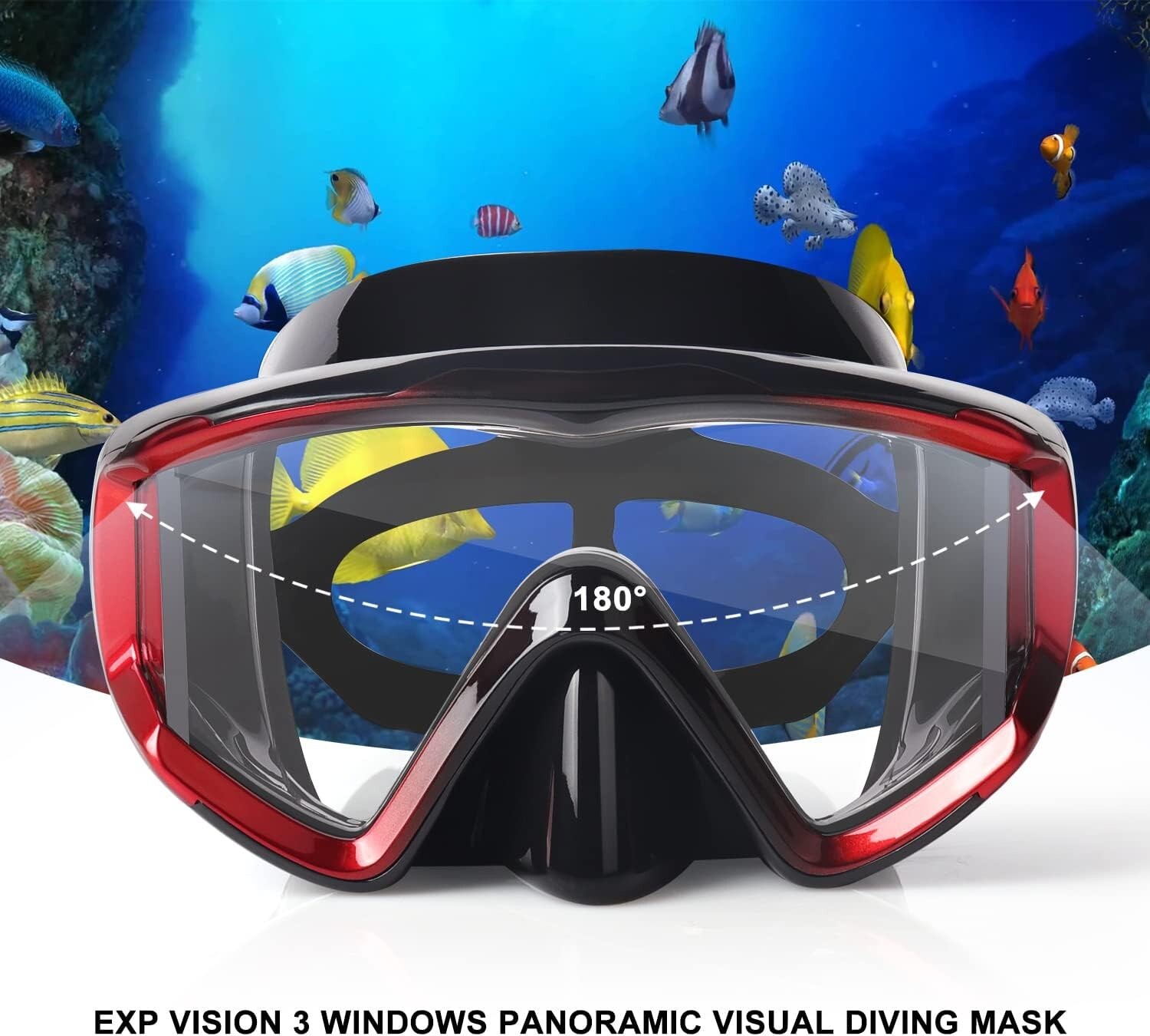 Scuba Diving Mask Tempered Glass Lens Swim Goggles Snorkeling Panoramic Orange