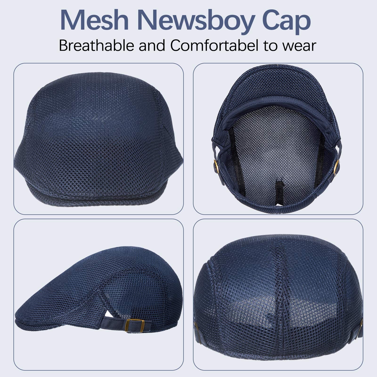 Geyoga 3 Pieces Mesh Newsboy Cap Mesh Breathable Summer Cap Adjustable Newsbo…