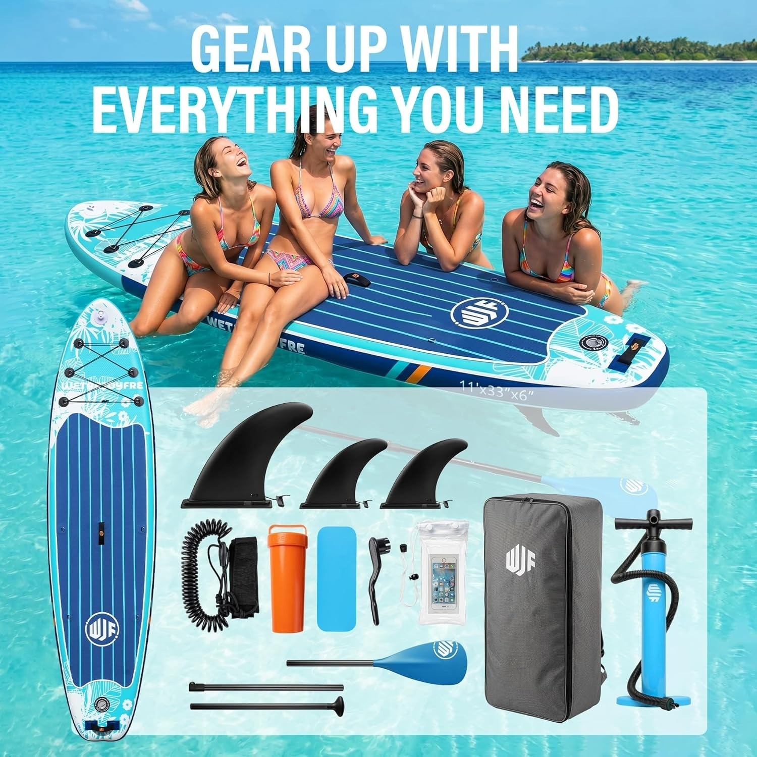 11FT Inflatable SUP Stand Up Paddle Board Wide Surfboard Adults Youth Ocean Lake
