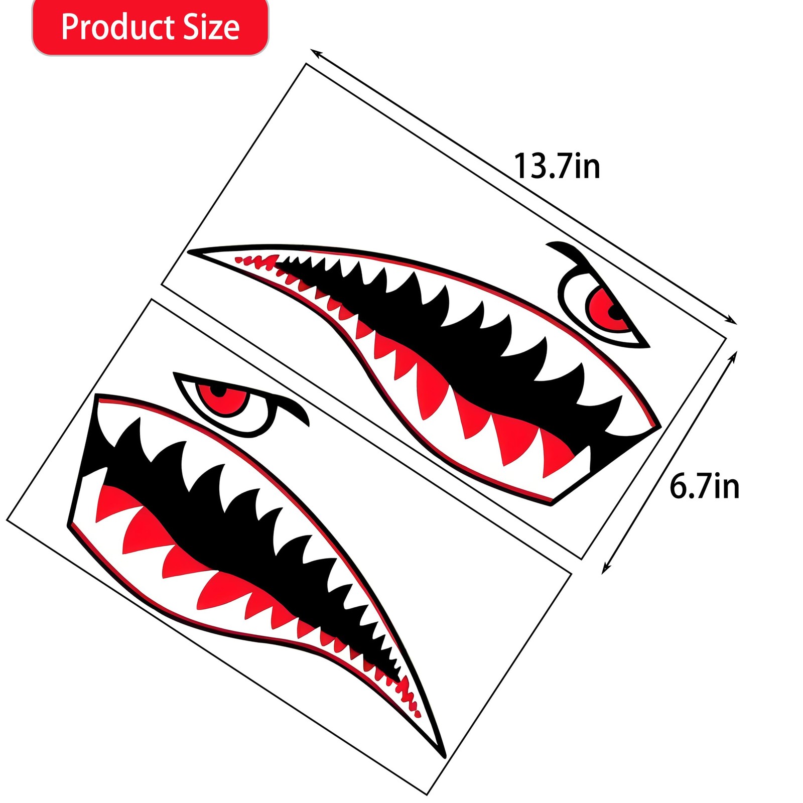 Shark Teeth Sticker， Waterproof PVC Flying Tiger Shark Mouth Decal for Kayak, Ca