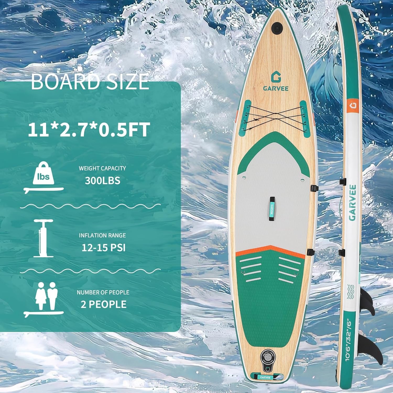 Lightweight PVC 11ft Inflatable Stand Up Paddle Board 300LBS Rise Paddle Board
