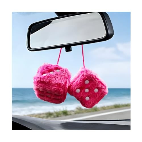 Zpana Fuzzy Dice for Car Mirror – 2.36 Inch Plush Cute Vehicle Square Rose Red