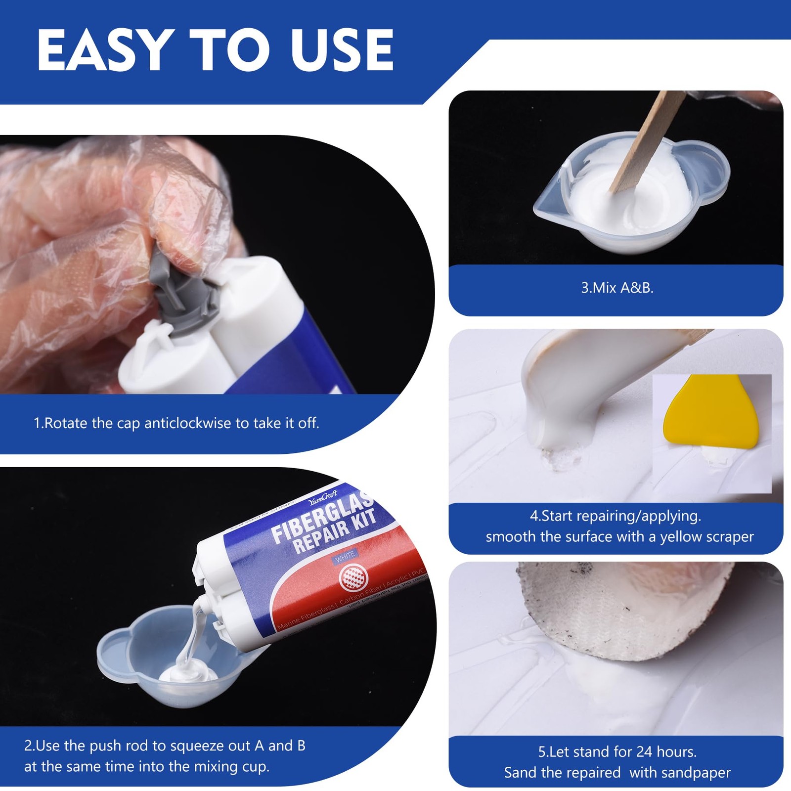 Marine Fiberglass Boat Repair Kit, 100ml Gel Coat Kit for 100g, White