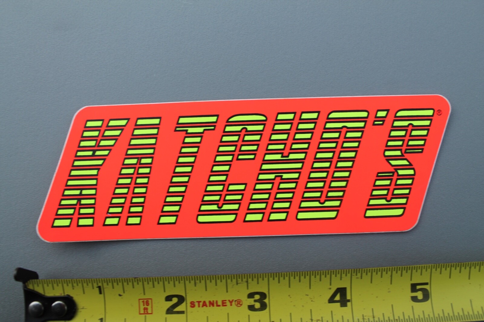 Katcho’s Surfboards Neon Orange Yellow Striped 80’s V56B Vintage Surfing STICKER