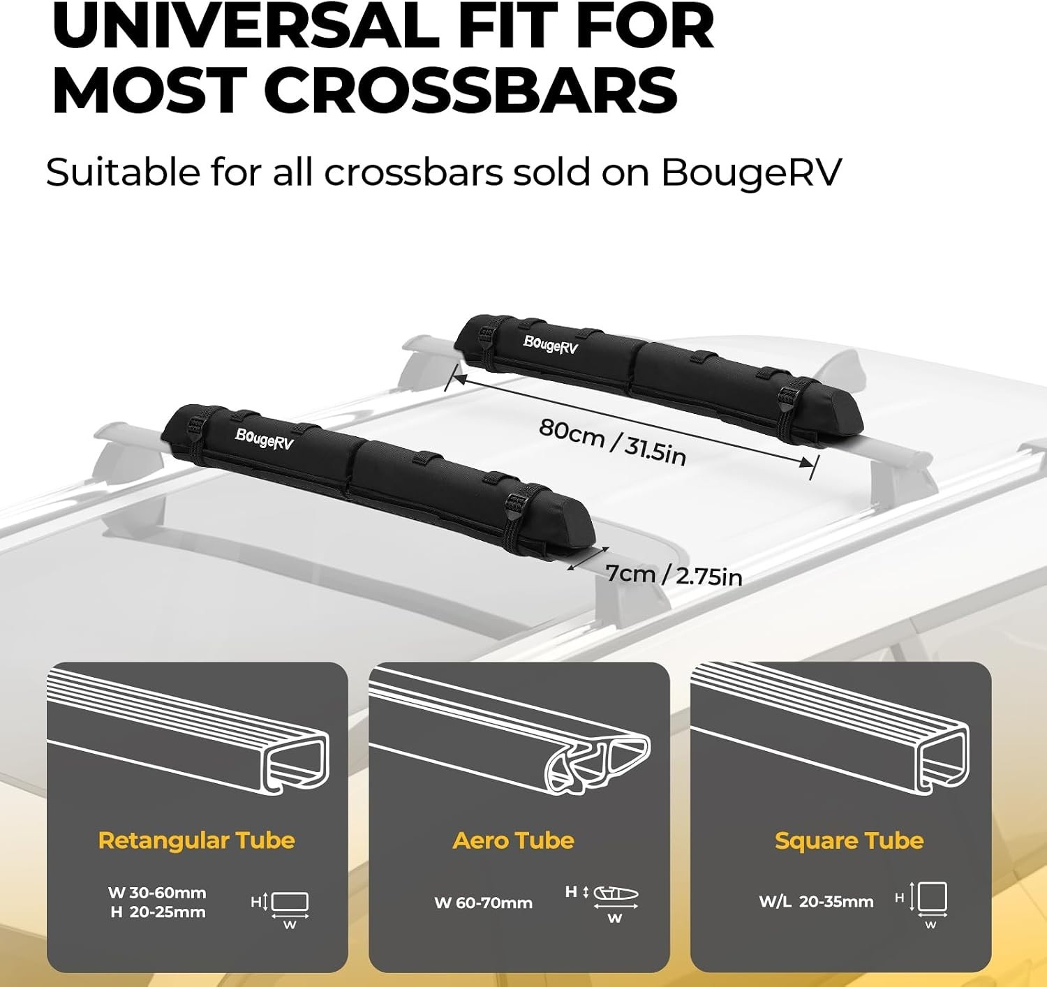 2.0 Soft Roof Rack Pads for Crossbars Protective, Water-Resistant Pads Surfbo…