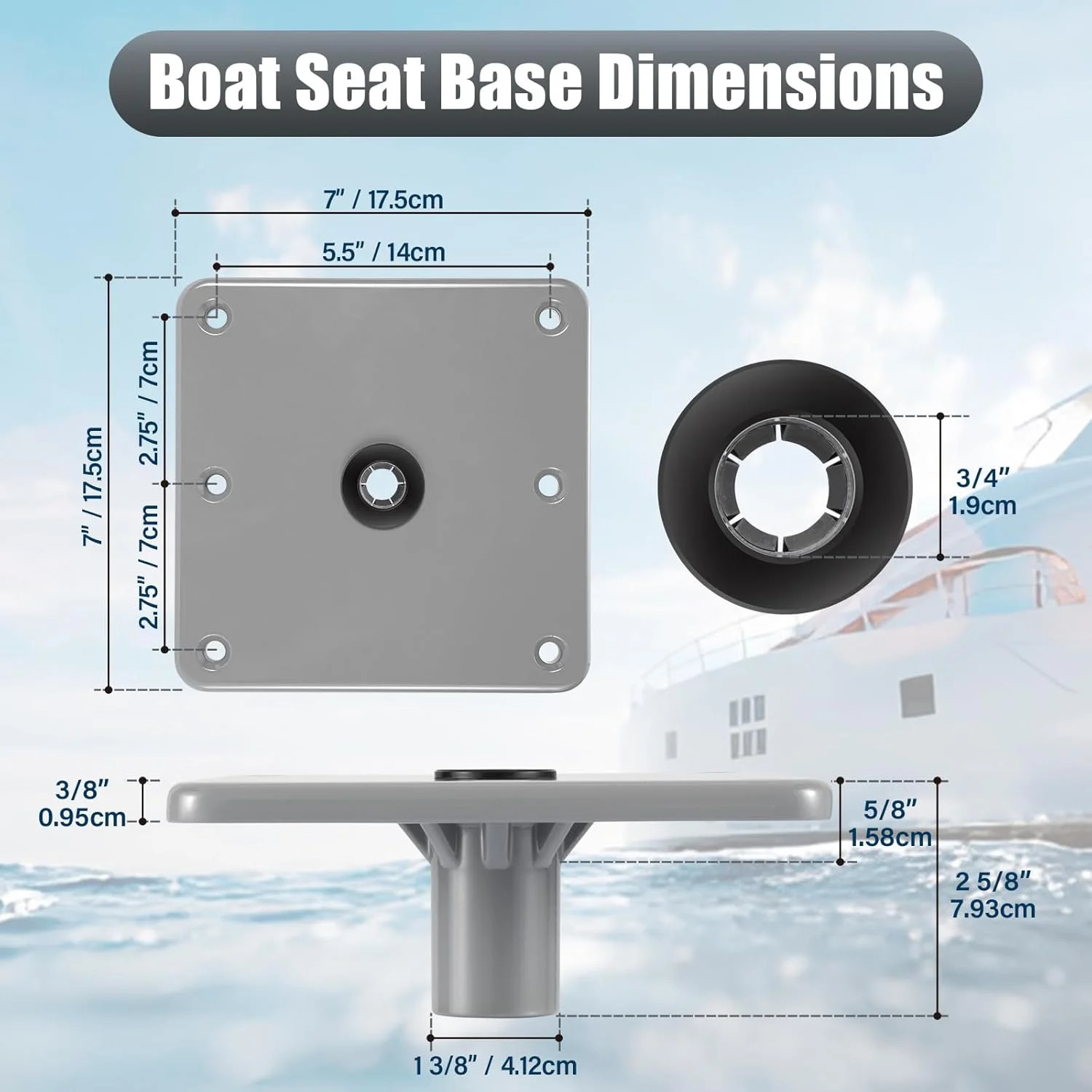 2Pcs Boat Seat Base Mount Boat Seat Pedestal Base 7″ x 7″, Boat Seat Base for 3