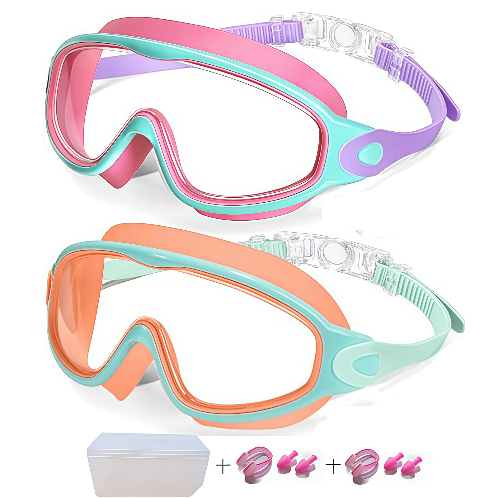 3-14 Years Kids Swimming Goggles 2 Pack Wide View Anti-Fog UV Protective