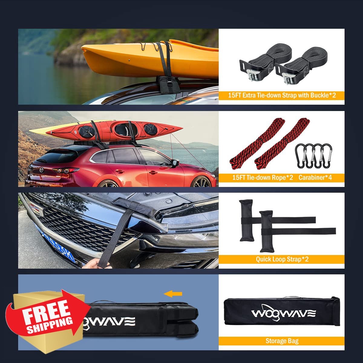 WOOWAVE Kayak Roof Rack Pads Upgraded