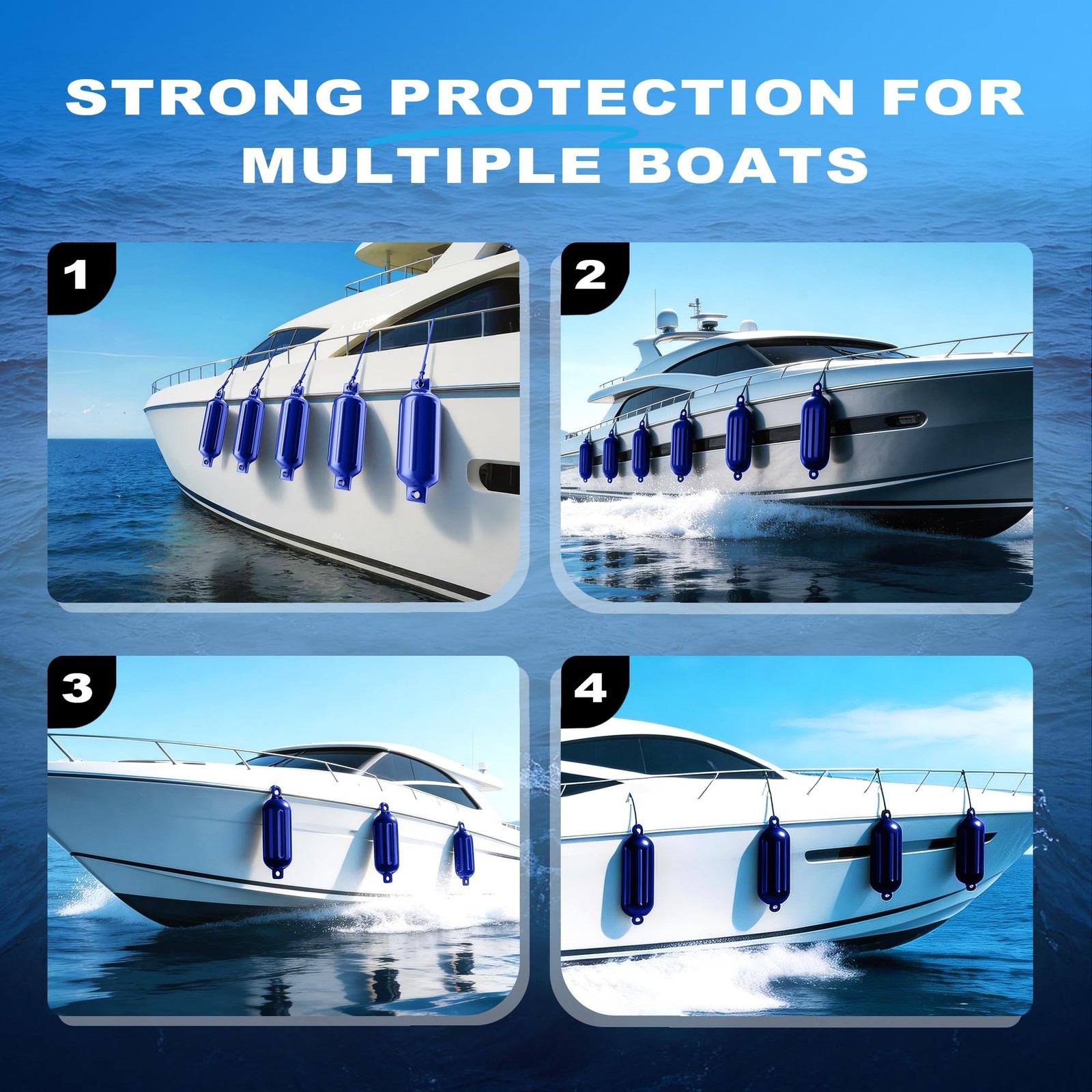 Boat Fenders 2-4 Pack Inflatable Ribbed Marine Bumpers, Twin Eye Design with …