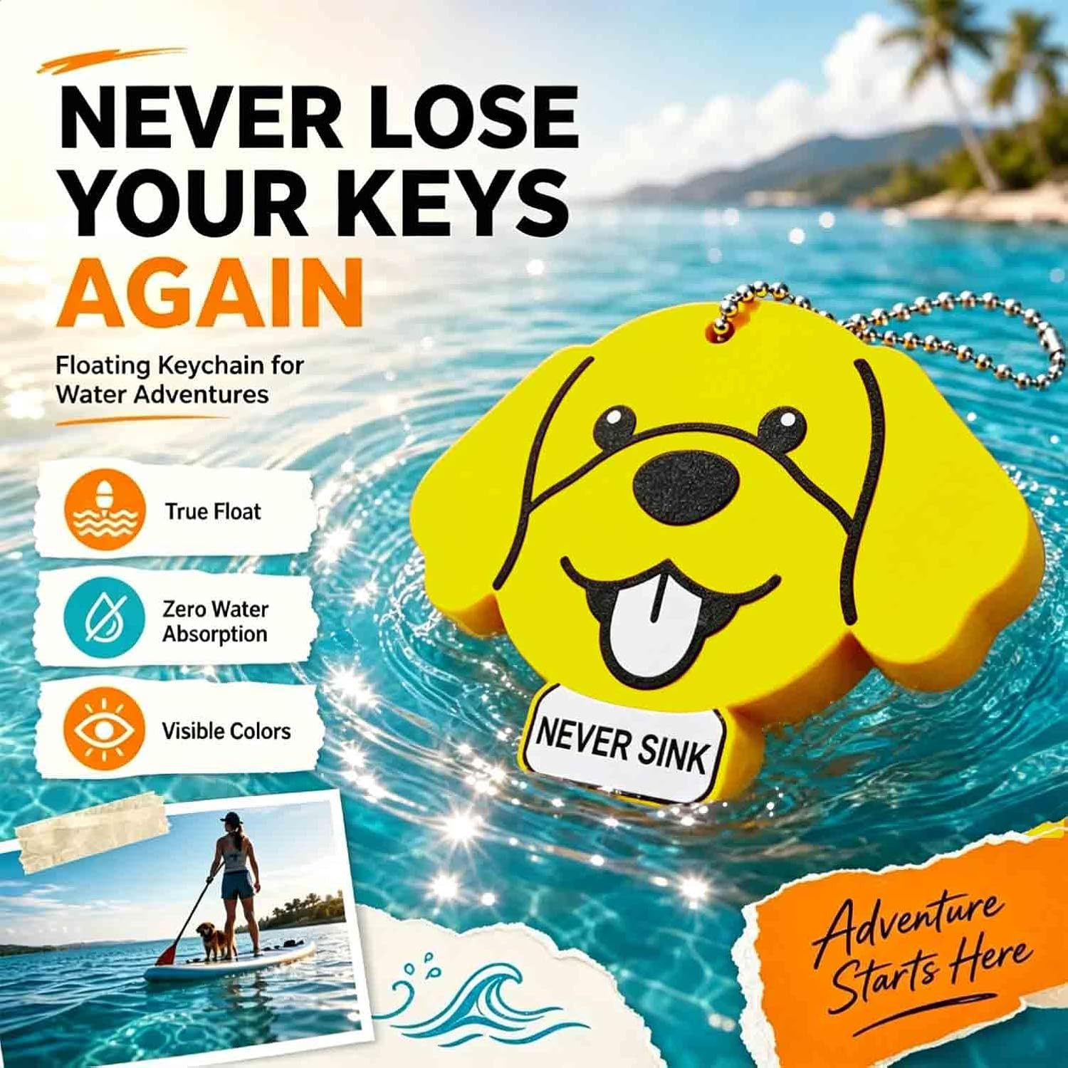 Floating Keychain for Keys, Retriever Dog Buoy with Chain, Buoyant Key