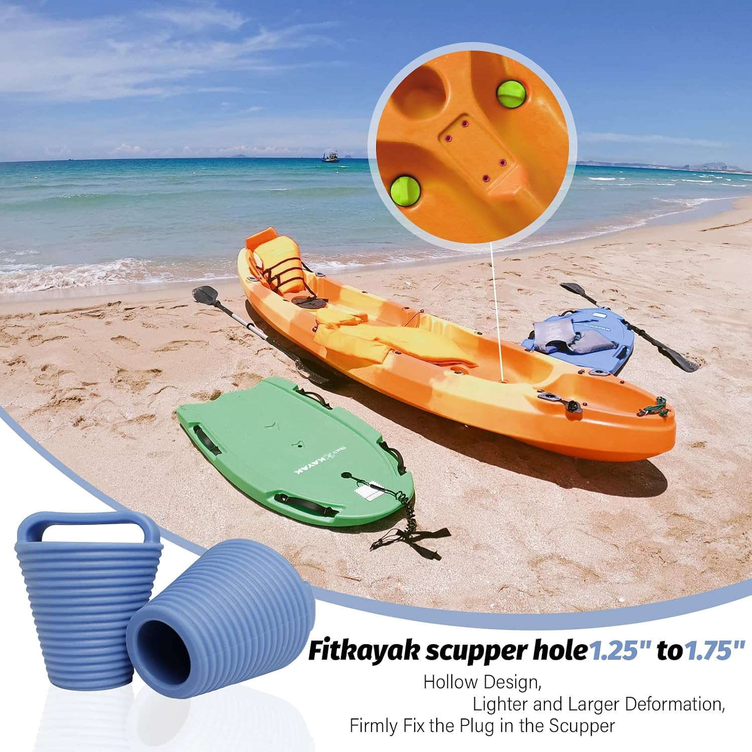 8 Pcs Kayak Scupper Plugs Kit, 2 Sizes(0.75″-1.75″) Universal Scupper Plugs for