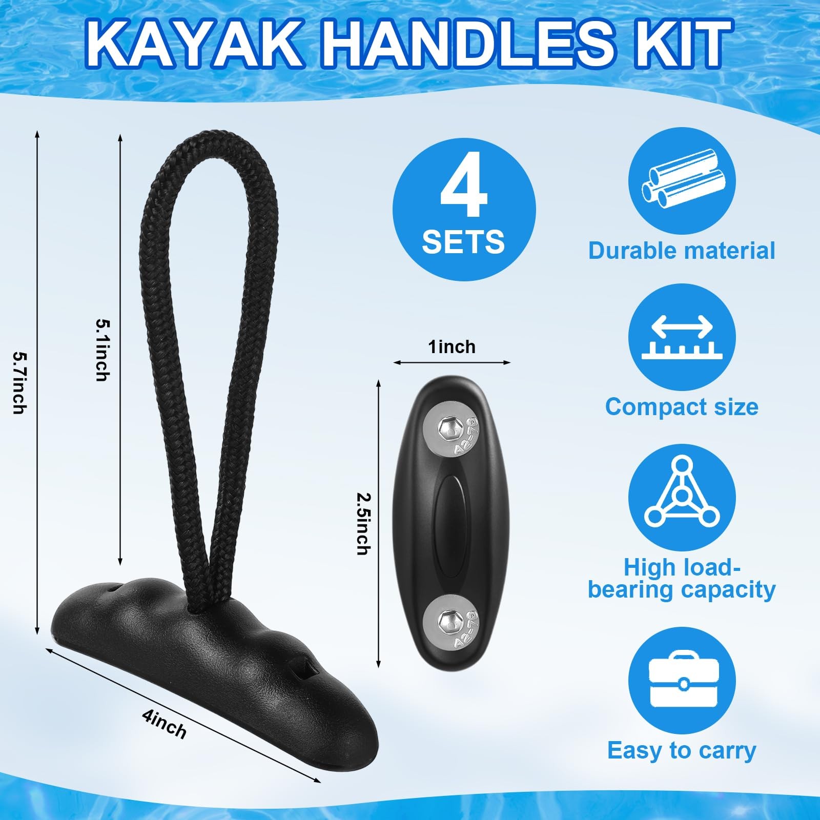 Kayak Handles Kit Canoe Carry Pull T Handle Cord Pad Eye Screw Parts 4 PCS