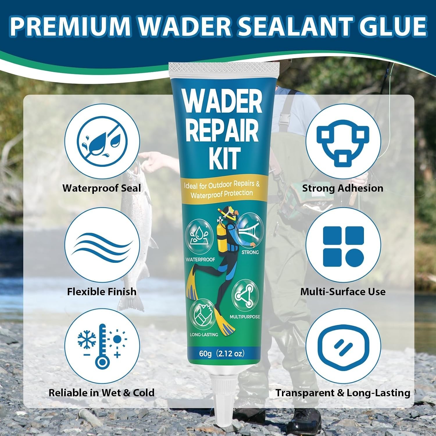 Wetsuit Repair Kit, Wader Patch Kit, Flexible Wader Repair Glue, Durable Wate…