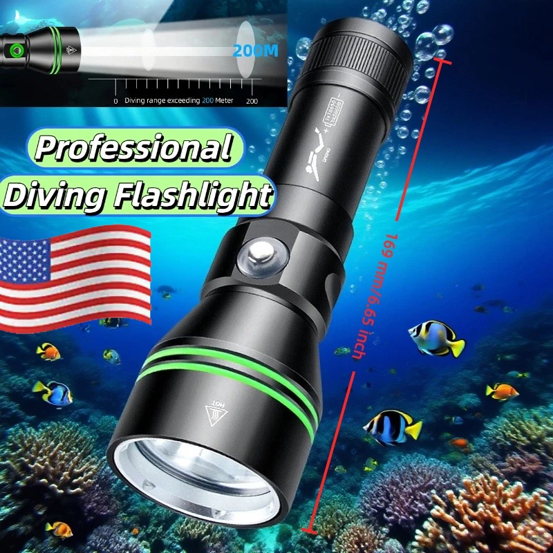 300000LM Professional Diving P70 Flashlight Underwater 200M Spearfishing Torch