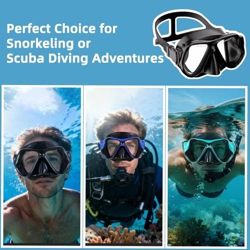 Scuba Mask Anti-Fog Tempered Glass Dual Lens Diving Goggles for Adults
