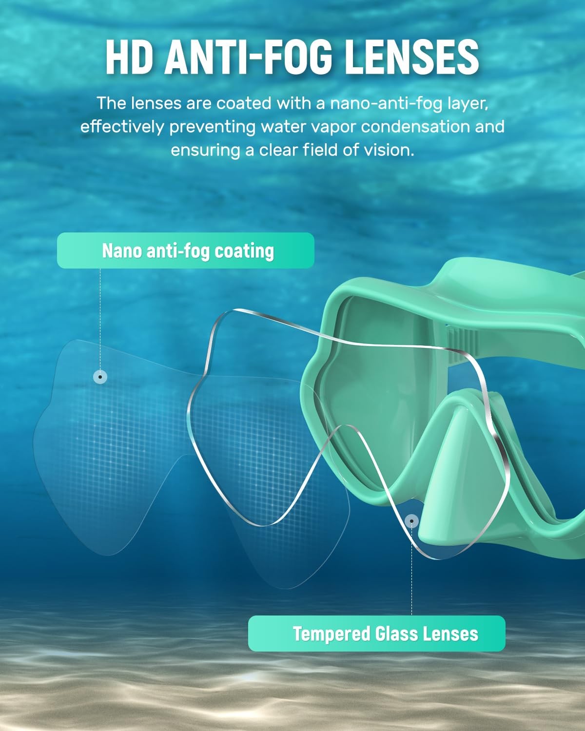 WSTOO Frameless Swim Goggles with Nose Cover for 2 Pack Black+Light Blue