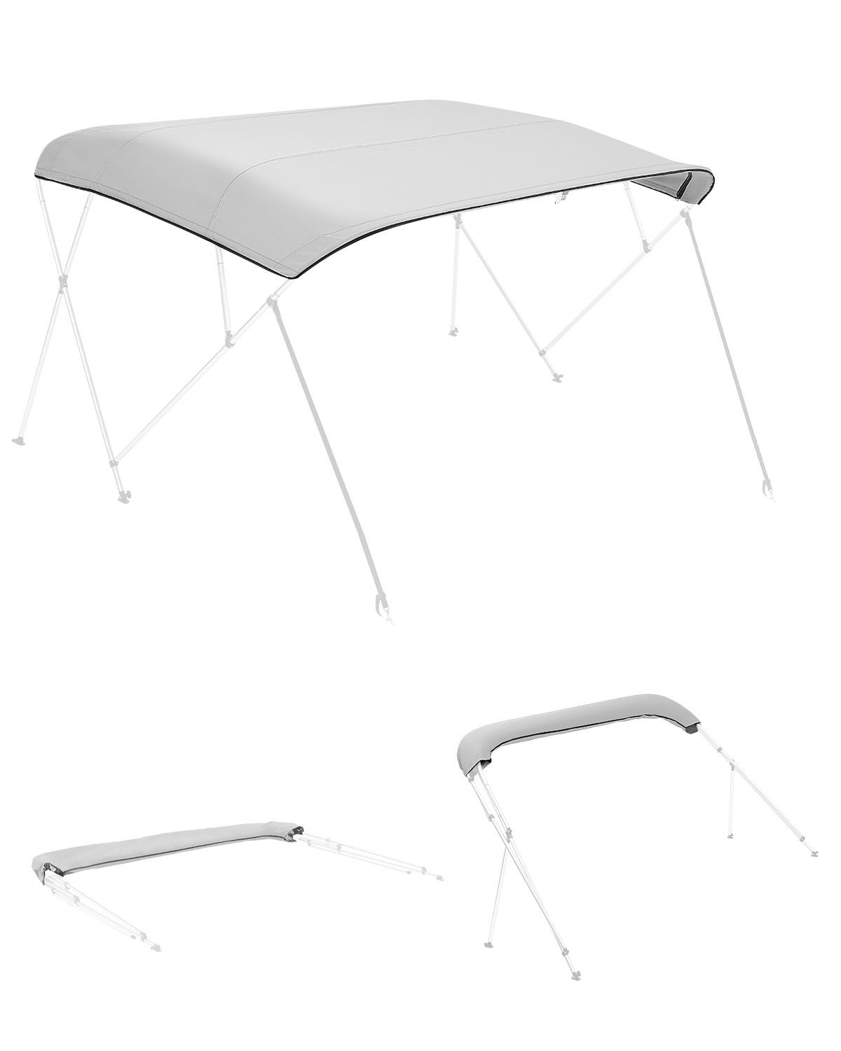 4 Bow Bimini Top Replacement Cover, 8 ft, Waterproof Boat Canopy Gray