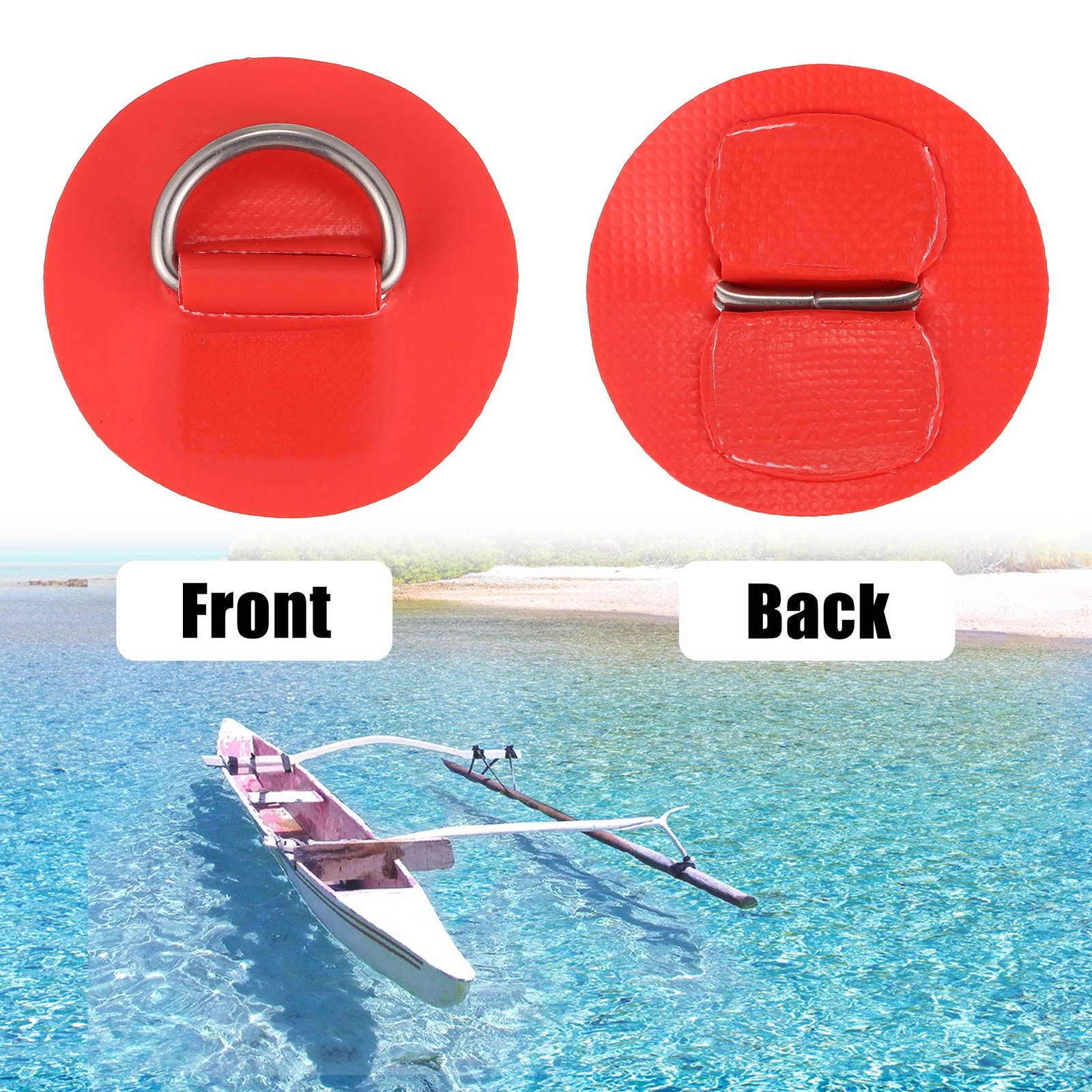 6pcs 6cm Red D Ring Patch PVC Stainless Steel Round Shape Pad for Surfboard