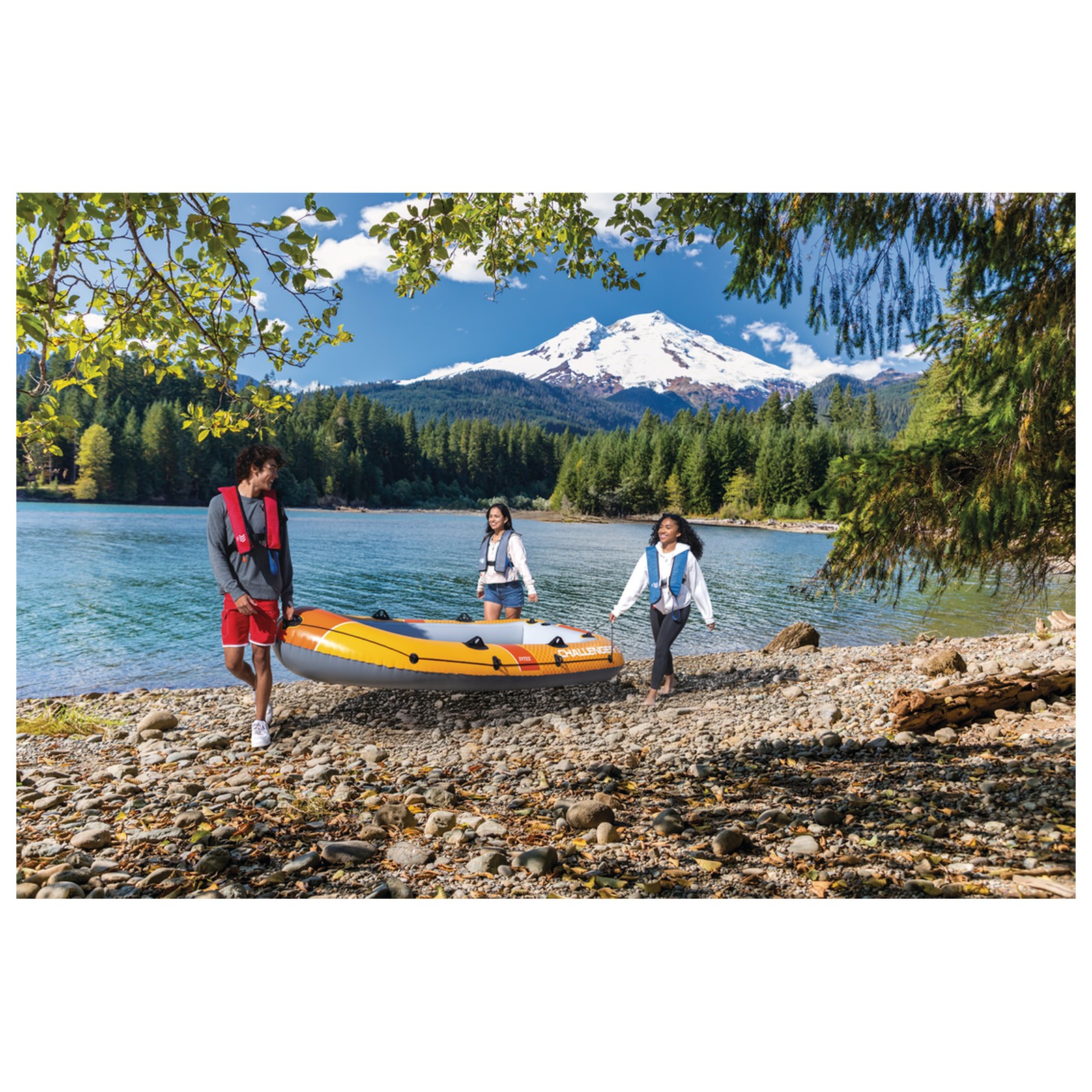 INTEX Challenger 3 Inflatable Boat Set with 54″ Oars, Pump, & Oar Locks (Used)