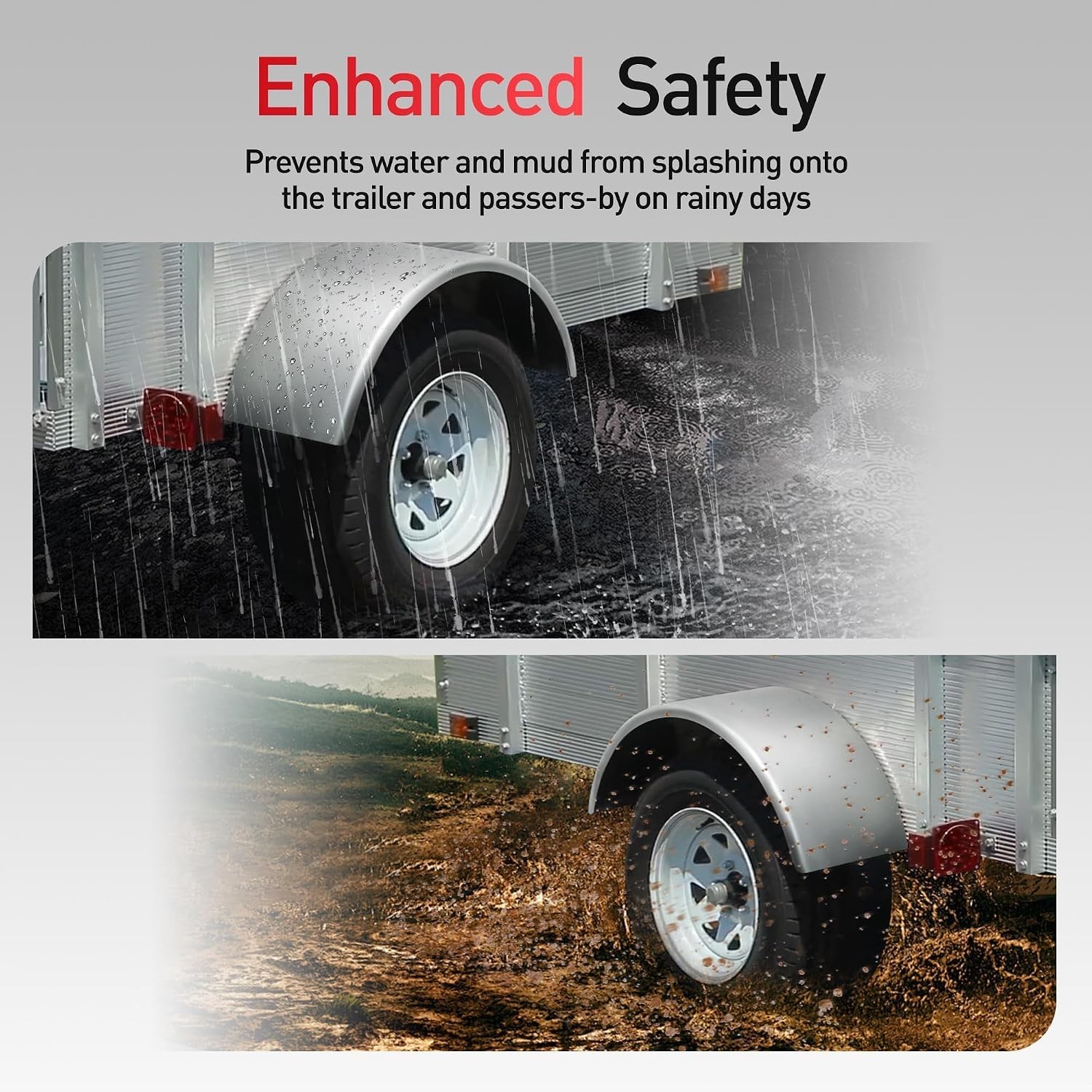 Trailer Fenders Stainless Steel For 14″ 15″ 16″ Wheels Single Axle 2PK