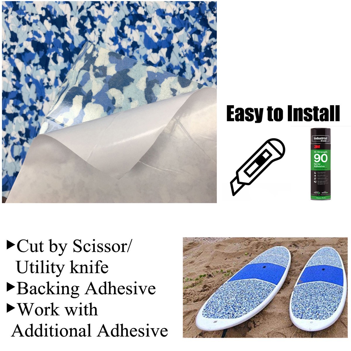Blue Camo Stand Up Paddle Board Pad EVA Foam Boat Decking Teak Sea Flooring Mat
