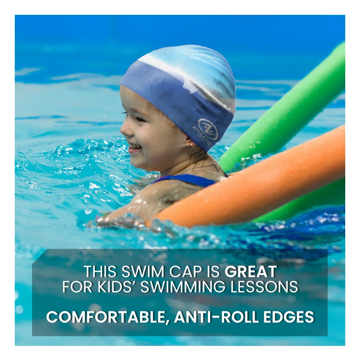 ATHLETIC WORKS Junior / Youth Swim Cap 100% Silicone Latex Free – Ice Blue