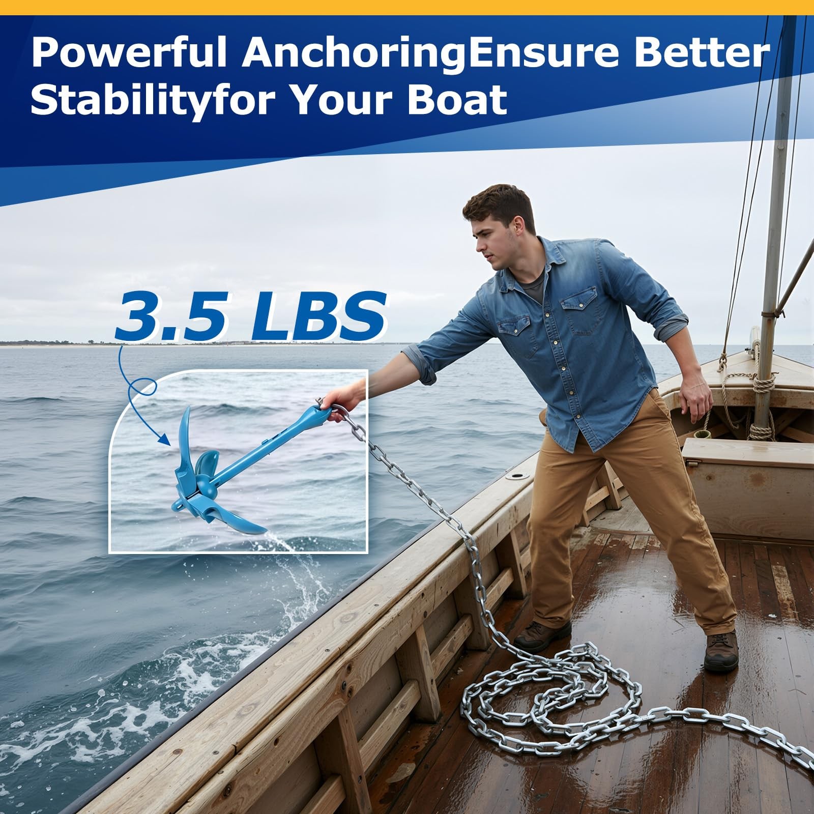 4 Pcs 1.5/3.5 lb Kayak Anchor Kit, Folding Galvanized Paddle Board Anchor wit…