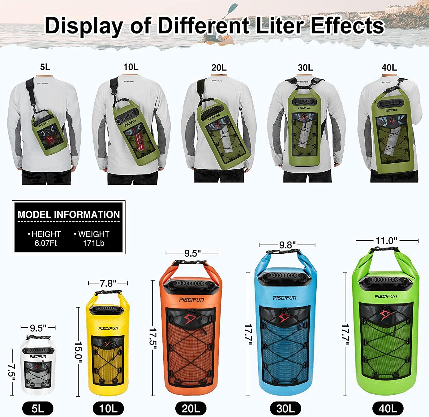 Dry Bag, Waterproof Floating Backpack 10L/20L/30L/40L with Waterproof Phone Case