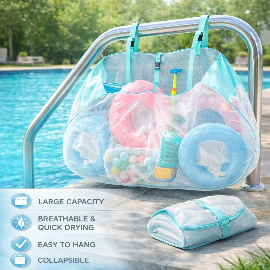 Pool Float Storage Organizer Net, Large Mesh Pool Toy Holder with Adjustable …