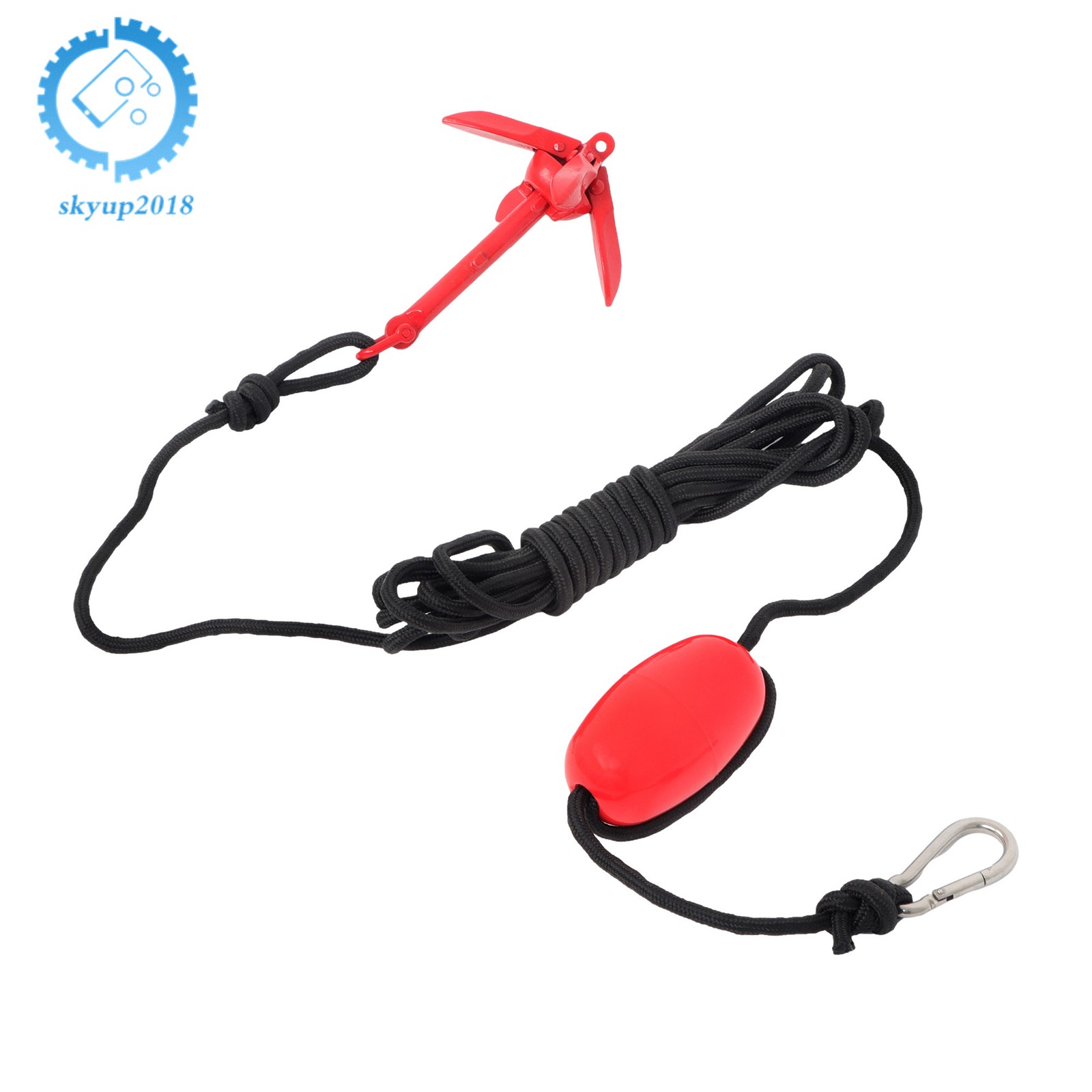 For Canoe Kayak Raft Boat Jet Ski Red 1.5Lb w/26.2 Ft Rope Folding Anchor Kit