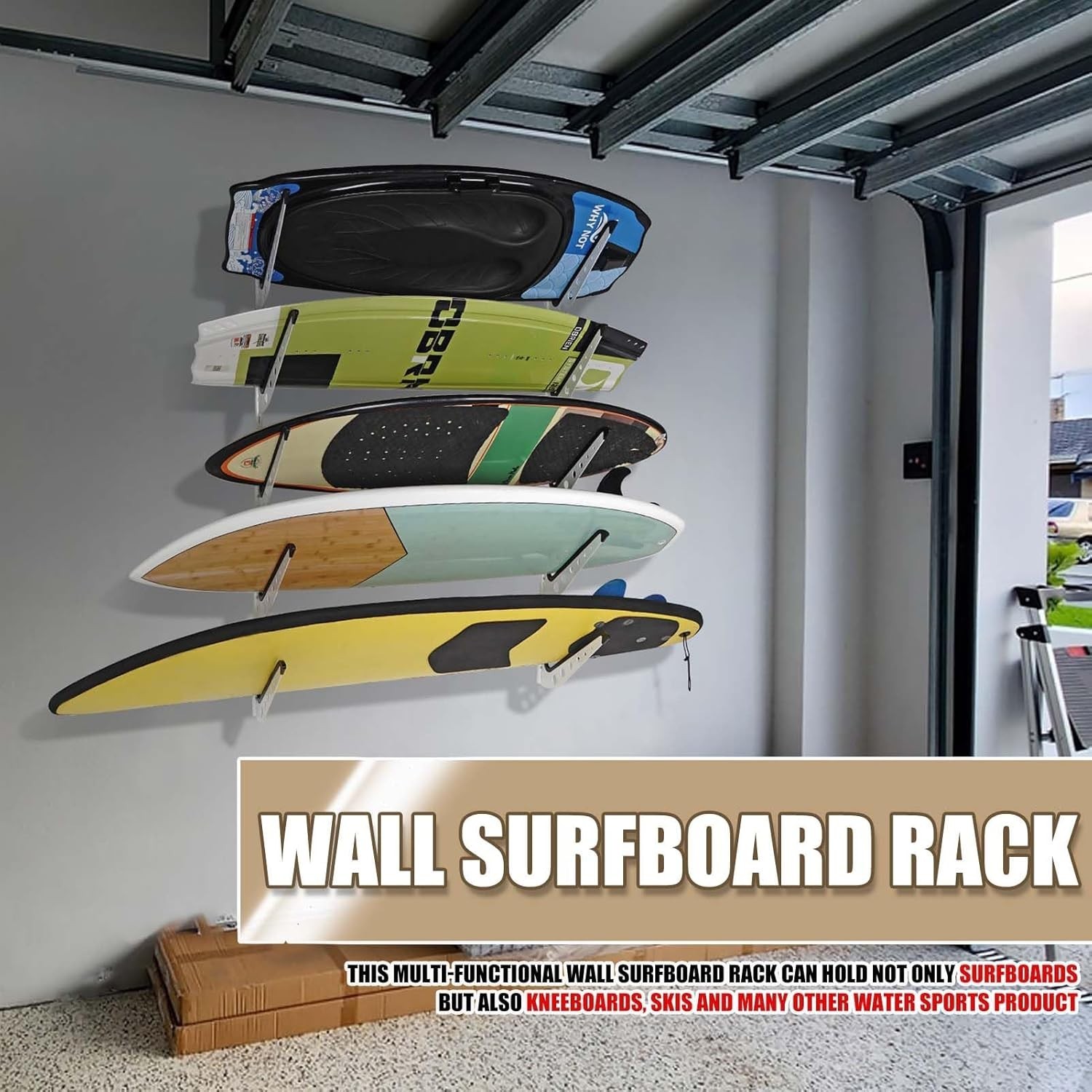 5 Board Surfboard Rack, Adjustable Surf Rack for Surfboard, Wakeboard, Snowbo…