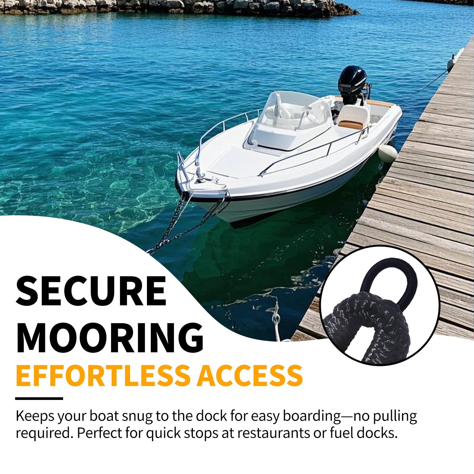 4FT Bungee Dock Lines for Boats with Loops – Shock Absorbent Black Blue