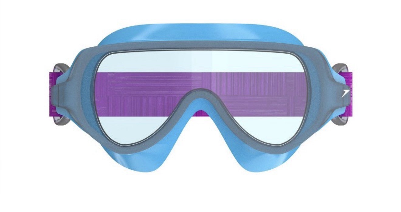 Speedo Kids’ Swim Mask with Fabric Strap – Blue/Purple Ages 3-6 Polycarbonate