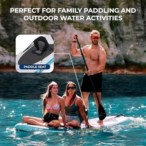 SereneLife 12’2” Inflatable SUP Paddle Board for 2 Adults + Child, 450lbs Cap