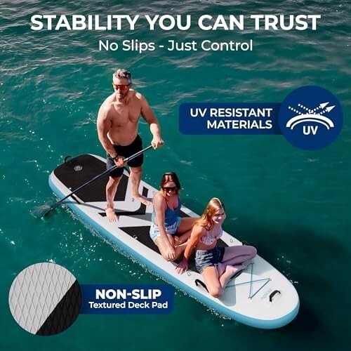 SereneLife 12’2” Inflatable SUP Paddle Board for 2 Adults + Child, 450lbs Cap