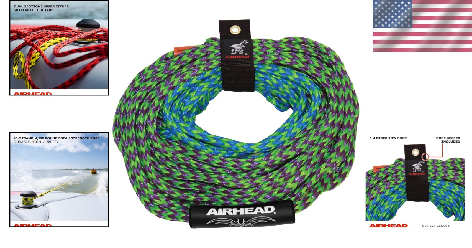 High-Strength Tow Rope for 1-4 Riders – 4,150 lbs Capacity with Rope Keeper